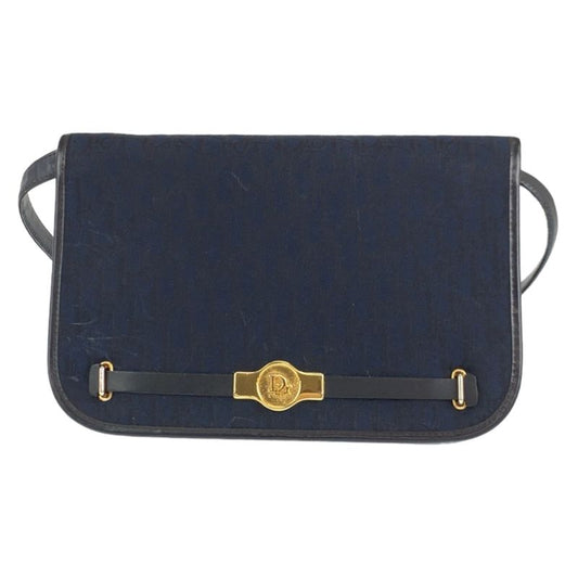 DIOR Vintage Trotter Navy Gold Hardware Canvas/leather Crossbody Shoulder Bag