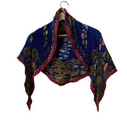 Hermes Scarf Rosange Blue×red×multi Floral/pleated