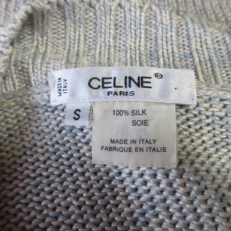 Good Celine Silk Knit Cut and Sewn Size S Light Blue White Women's Used