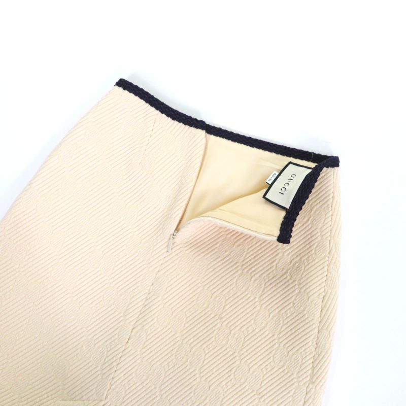 Gucci 577898 Silk Blend GG Pattern Knee Length Wool Skirt Tight Skirt Ivory