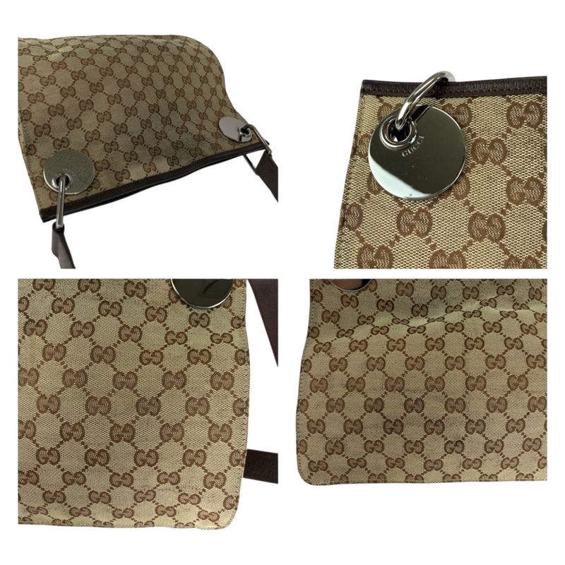 Gucci Brown Beige Silver Hardware GG Canvas 120811 Shoulder Bag Women 505313