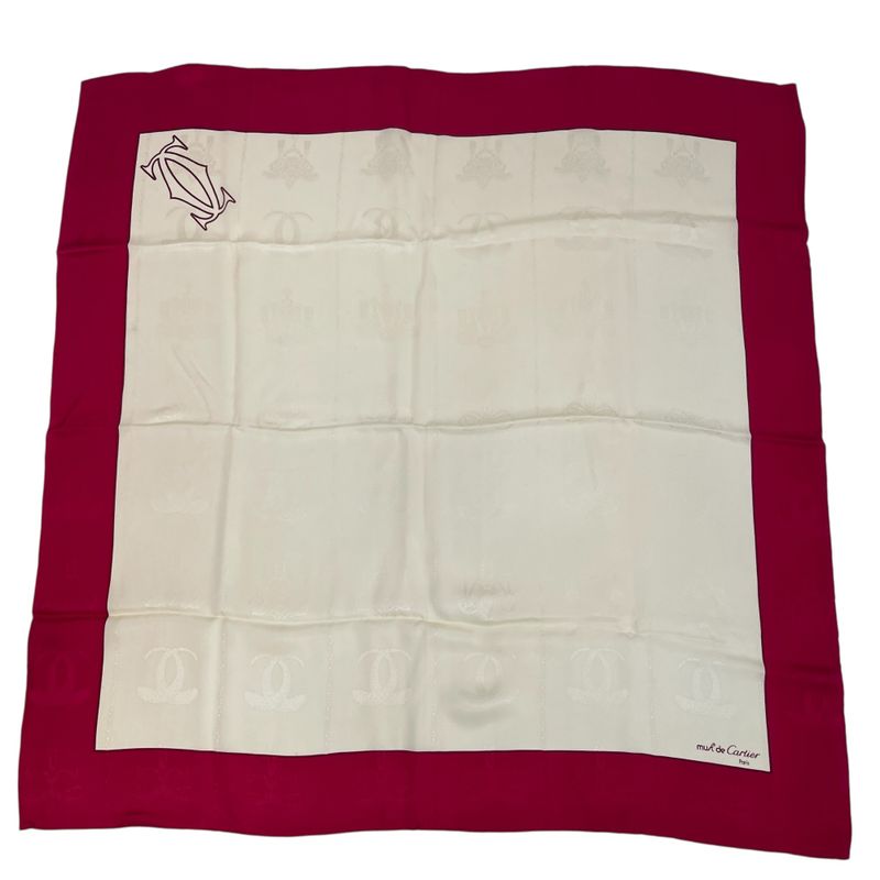 Cartier Large Scarf Silk Logo Cream And Red With Box