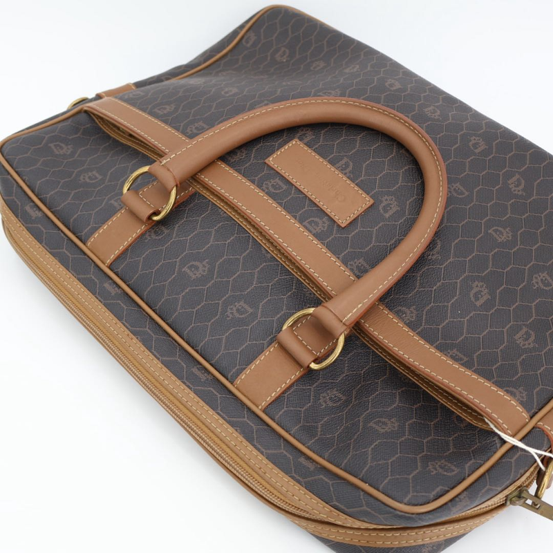 Christian DIOR Honeycomb Brown Gold Hardware PVC Business Bag