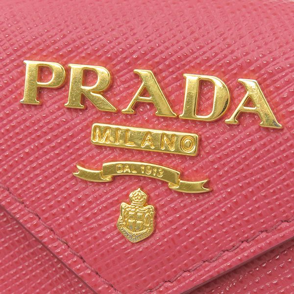 Prada Trifold Wallet Metal Logo Leather Pink Gold Hardware Compact Wallet