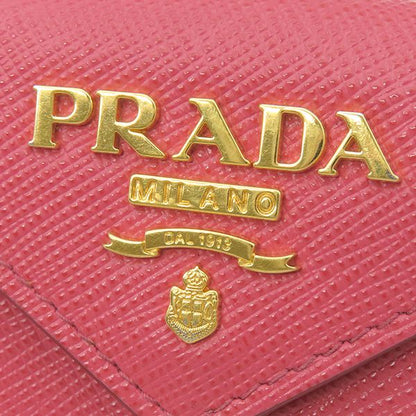 Prada Trifold Wallet Metal Logo Leather Pink Gold Hardware Compact Wallet