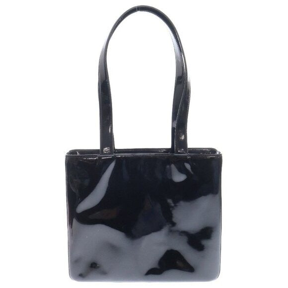 CHANEL Vintage Patent Leather Tote Purse Shoulder Bag Black