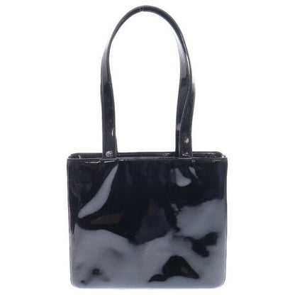 CHANEL Vintage Patent Leather Tote Purse Shoulder Bag Black