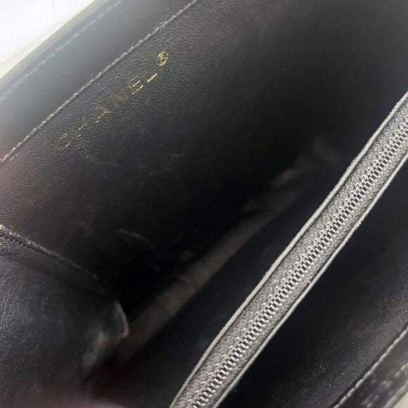 CHANEL Vintage Patent Leather Tote Purse Shoulder Bag Black
