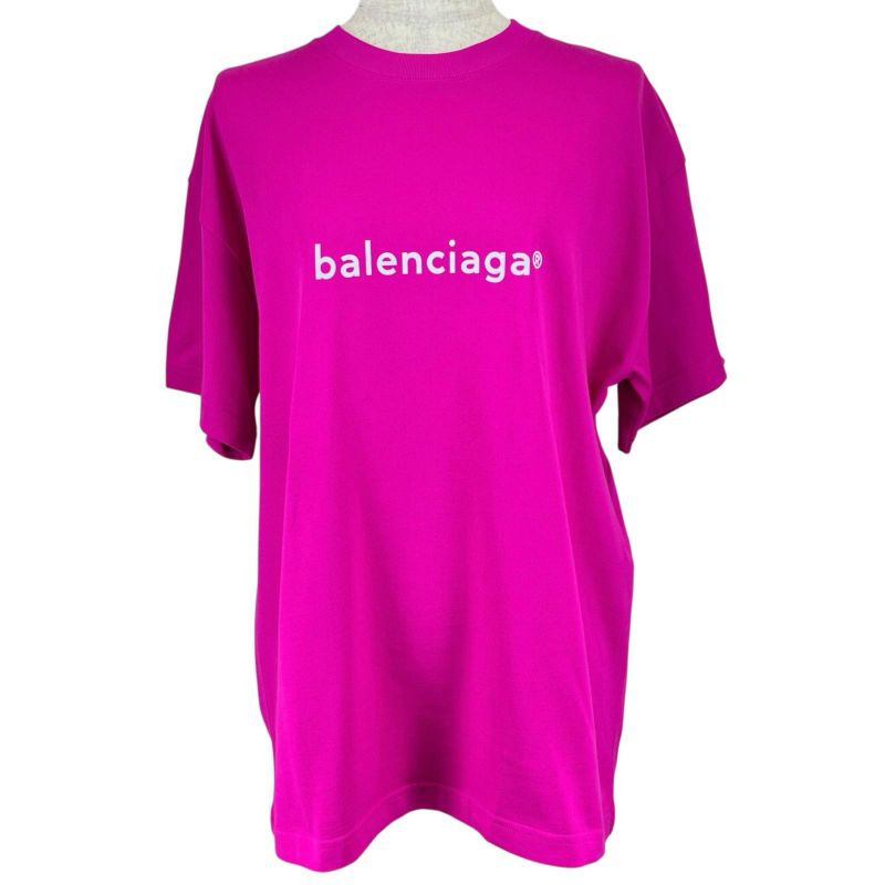 Balenciaga 612965 Logo Print Crew Neck Short Sleeve T-shirt Pink S Genuine