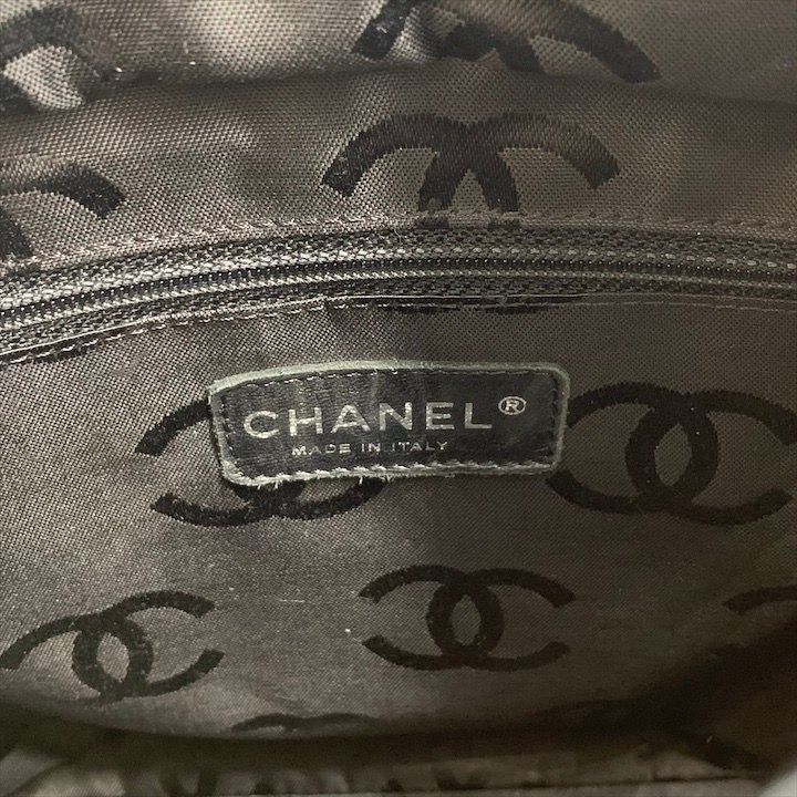 Chanel Cambon Quilted Leather CC Logo Hand Bag Beige Black Bag