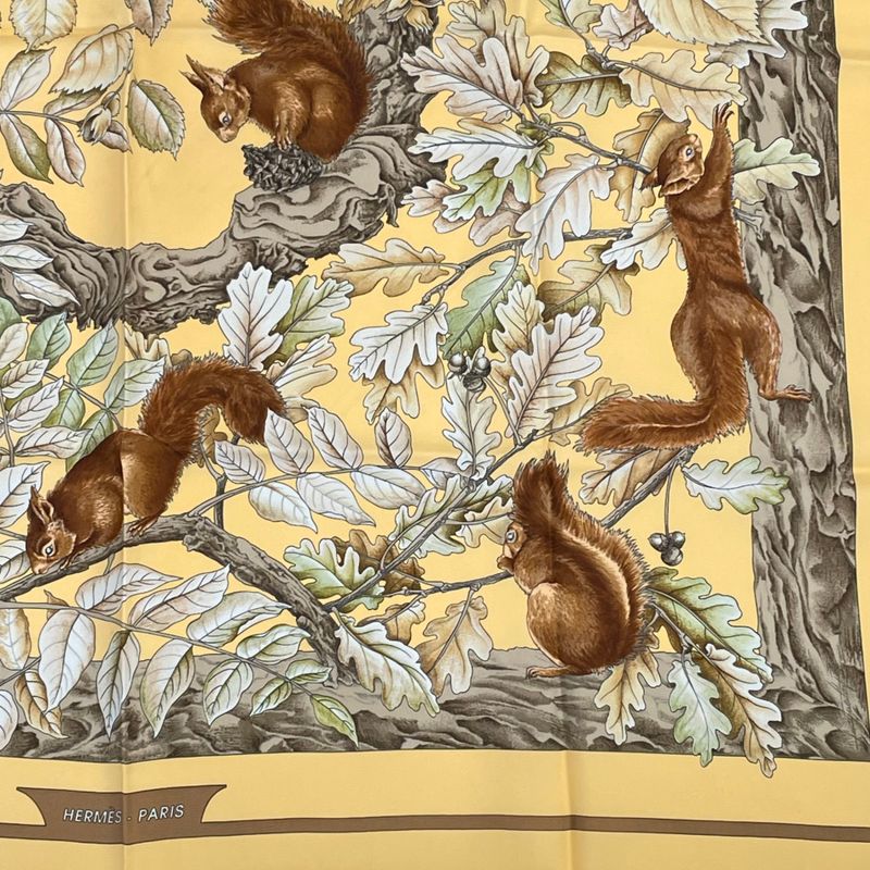 Hermes Carre 90 Casse Noisette Nutcracker Squirrel Pattern Nuts Scarf Silk