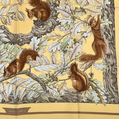 Hermes Carre 90 Casse Noisette Nutcracker Squirrel Pattern Nuts Scarf Silk