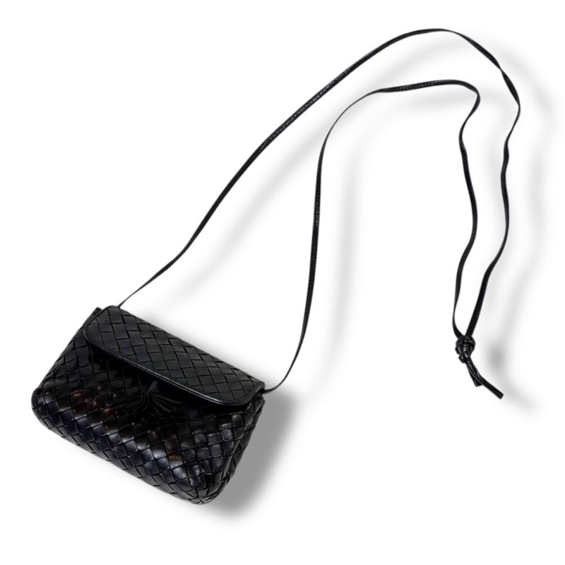 Bottega Veneta Mini Shoulder Bag Tassel Fringe Intrecciato Leather Black