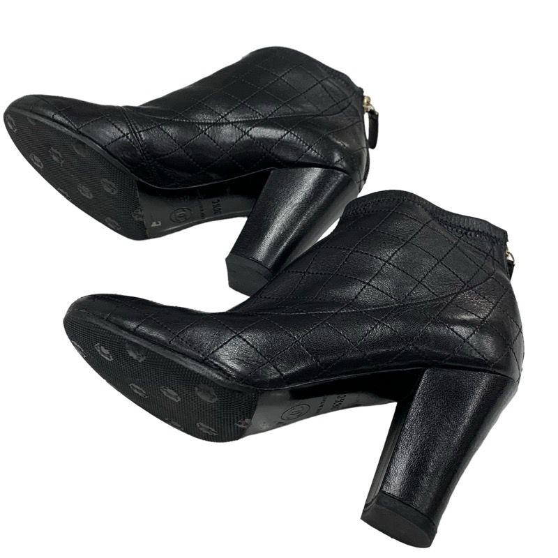Chanel Boots Short Boots Shoes Leather Black Booties Here Mark Matelasse