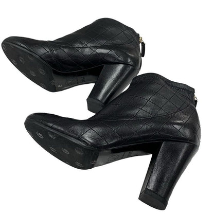 Chanel Boots Short Boots Shoes Leather Black Booties Here Mark Matelasse