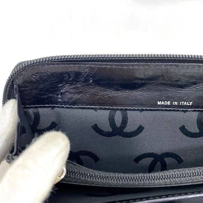 Chanel Round Zipper Long Wallet F21277 Black Cambon
