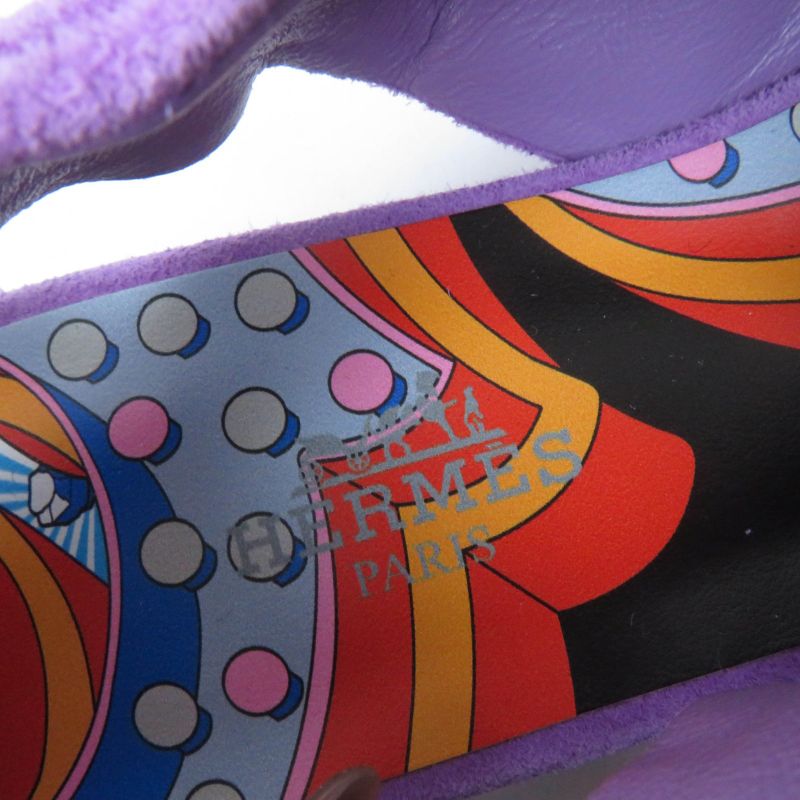 Hermes Eva Suede Leather Ribbon Ballet Shoes Flat Pumps Purple 37 With Box And