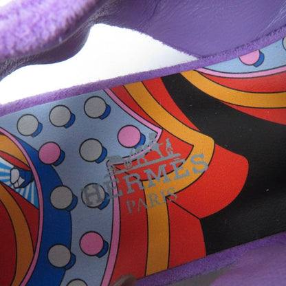 Hermes Eva Suede Leather Ribbon Ballet Shoes Flat Pumps Purple 37 With Box And