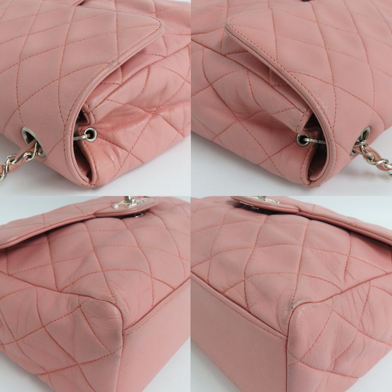 Chanel Matelasse Single Flap Chain Shoulder Bag Lambskin Pink Silver-ha