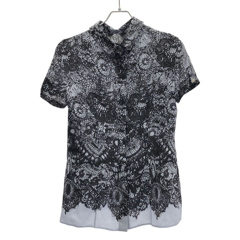 Prada 12ss Back Button Short Sleeve Silk Top P4667m Blue and Black 42