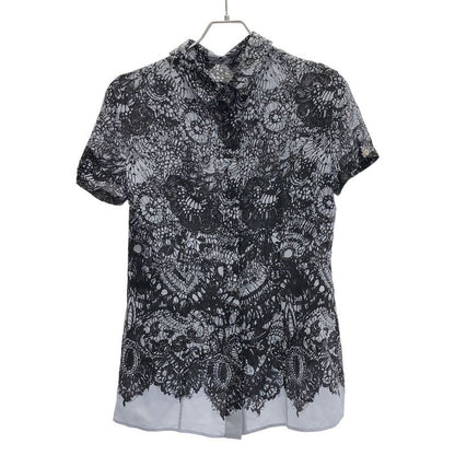 Prada 12ss Back Button Short Sleeve Silk Top P4667m Blue and Black 42