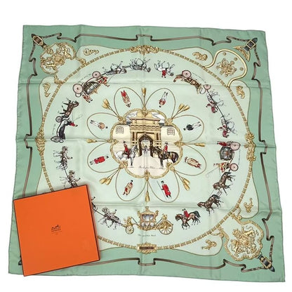 Hermes Carré 90 THE Royal MEWS Royal Stable Scarf Silk Green With Box