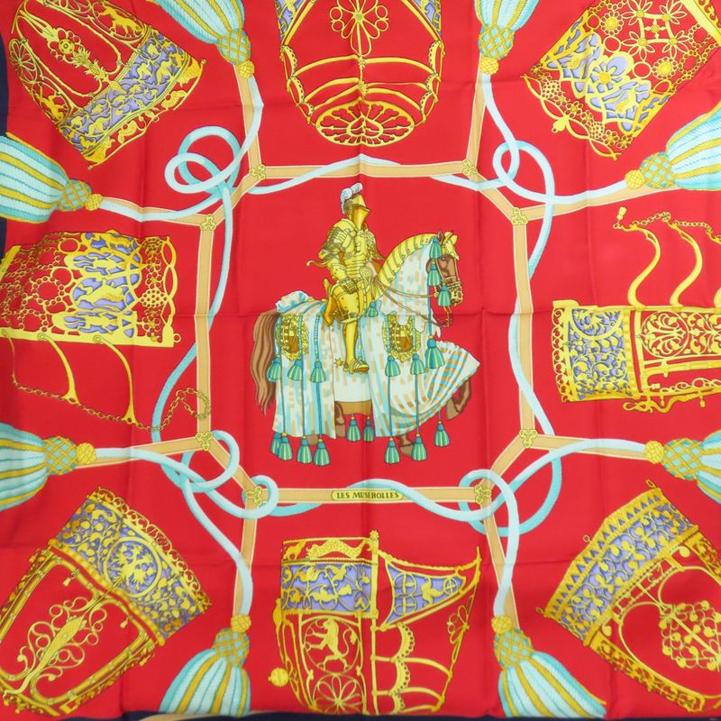 Hermes Carre 90 LES Muserolles Nose Leather Scarf Cashmere Ladies