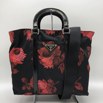 Prada Handbag Shoulder Bag 2way Nylon Black Flower Floral Ladies Men Vintage