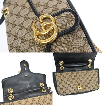 Gucci Marmont Chain Shoulder Bag Canvas Leather Beige Black 631ka861