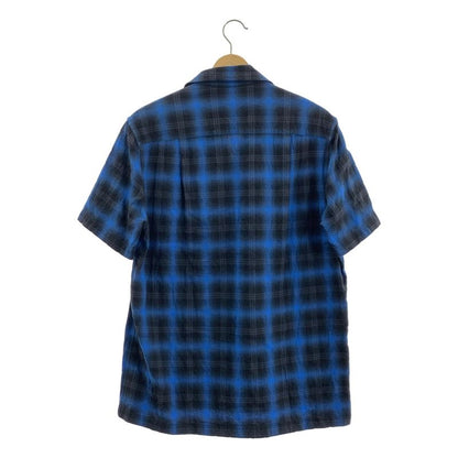 Saint Laurent Paris | Ombre Check Open Collar Short Sleeve Shirt | 36 14 | Blue