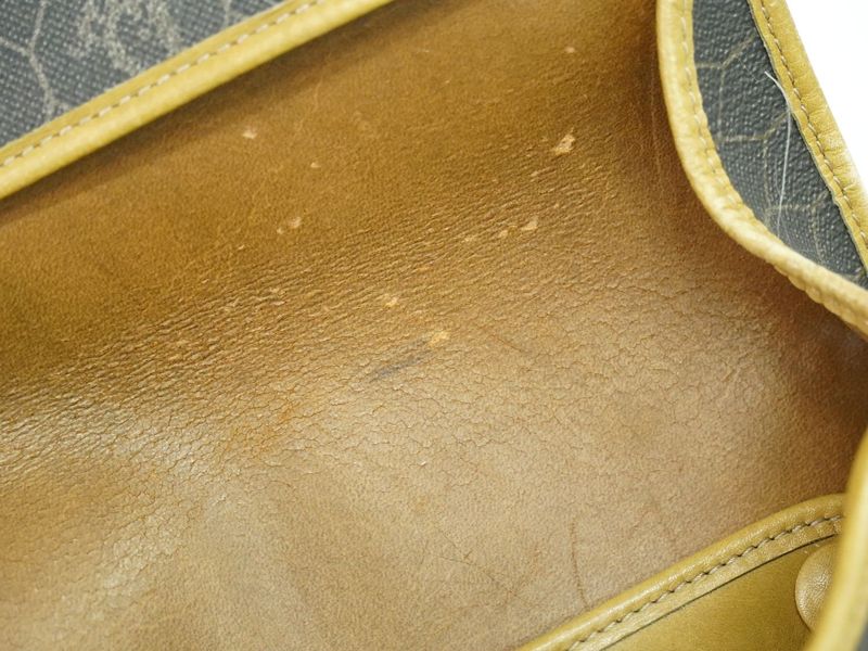 Authentic Christian DIOR Honeycomb Pattern Shoulder Bag Pochette PVC Black Bag