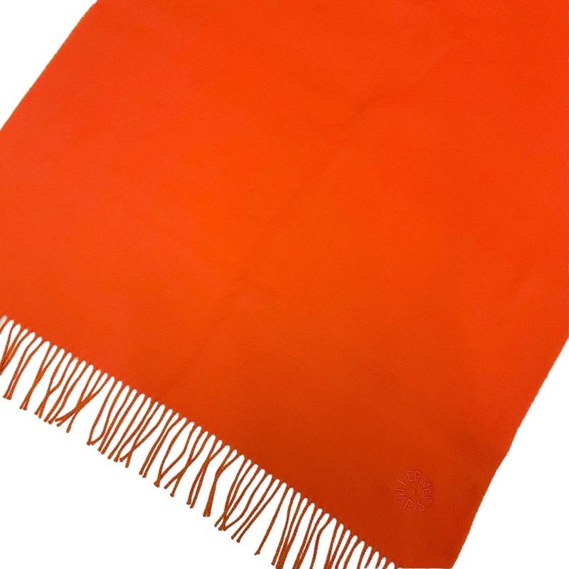 Hermes Double Face Scarf Cashmere Orange Logo Shawl