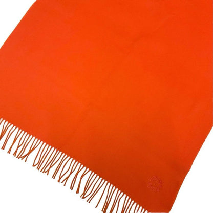 Hermes Double Face Scarf Cashmere Orange Logo Shawl