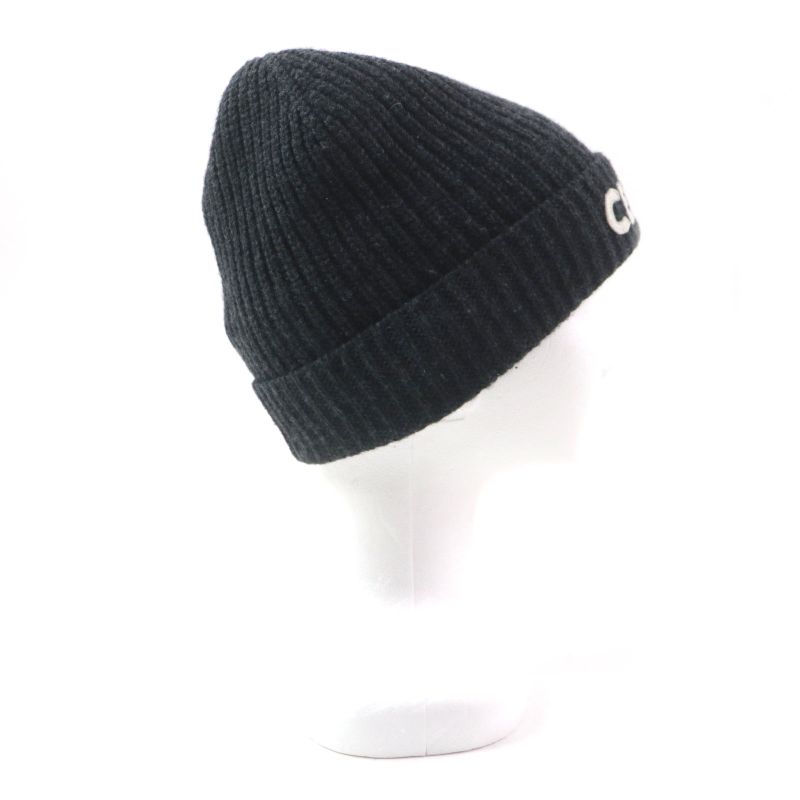Celine 2a25r423p 100% Wool Current Product Hat With Logo Patch Dark Gray Made