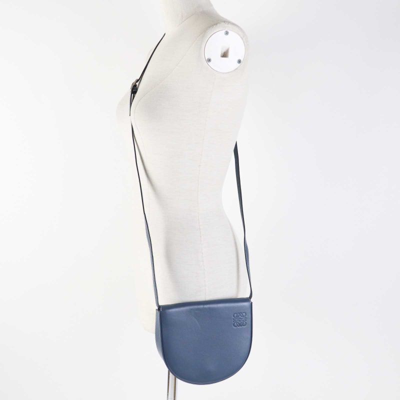 LOEWE Anagram Shape Pressed Heel Pouch/crossbody Leather Shoulder Bag Blue