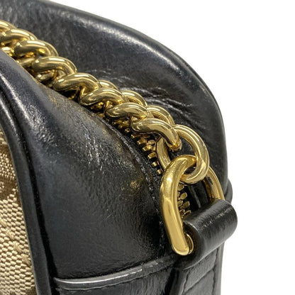 Gucci Shoulder Bag GG Marmont 447632 Beige Dark Brown And Black Chain Shoulder