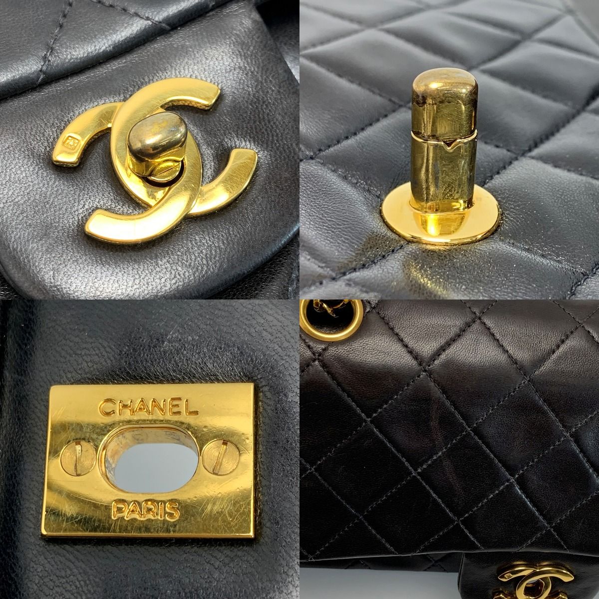 Chanel Matelasse Double Flap Lambskin Black Chain Shoulder Bag