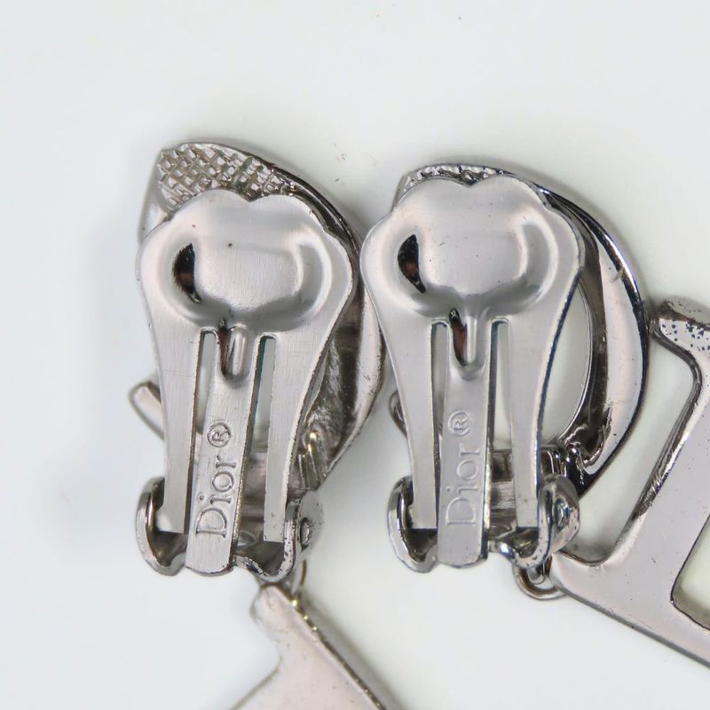 Christian Dior Earring Swing Metal Silver CD Logo Accessory Plated Ladies Women