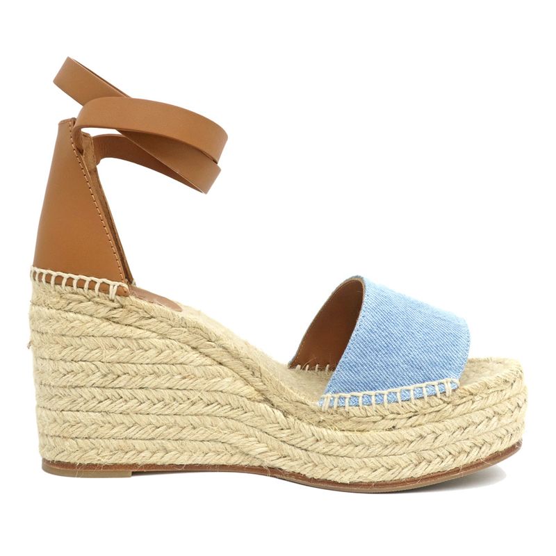 Hermes Espadrilles Tivoli Wedge Sole Sandals Blue Brown 37 Women's