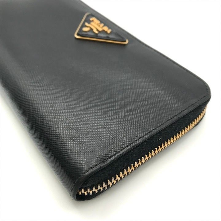 Prada Big Logo Saffiano Zip Around Wallet Black