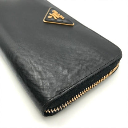 Prada Big Logo Saffiano Zip Around Wallet Black