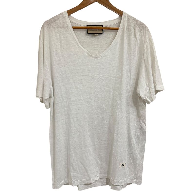 Gucci Michele Period Short Sleeve V-Neck T-Shirt Cut and Sewn Size S White