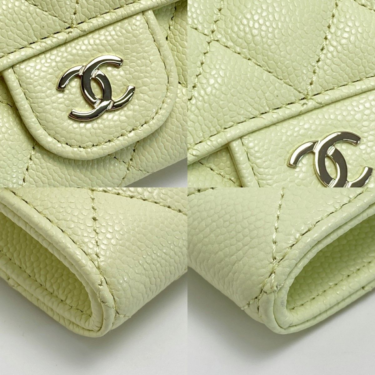 Chanel Matelasse Classic Flap Card Case Ap0214 Light Yellow Caviar Skin