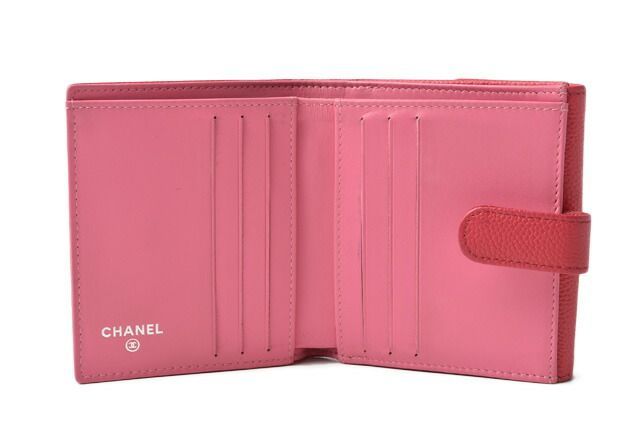 Chanel Wallet Chanel Foldable Wallet Bicolor Button Caviar Skin Rose Purple