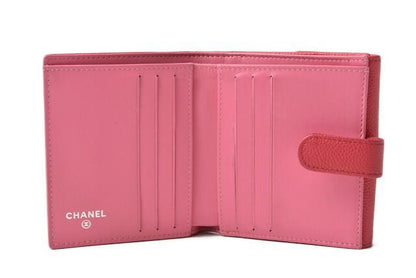 Chanel Wallet Chanel Foldable Wallet Bicolor Button Caviar Skin Rose Purple