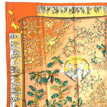 Hermes Carre 90 Neige D'antan Last Year's Snow Orange Scarf 100% Silk