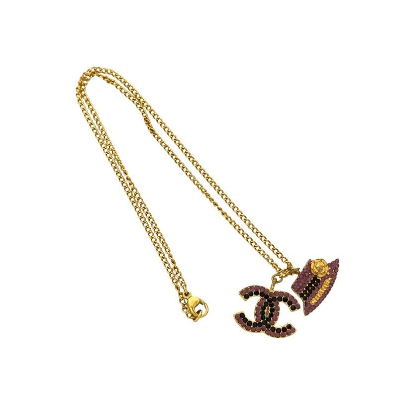 Chanel Coco Mark Hat Motif Rhinestone Necklace Pendant 02A