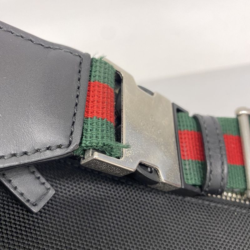 Gucci Waist Bag Sherry Line 630920 Nylon Black Silver Hardware Men Women Unisex