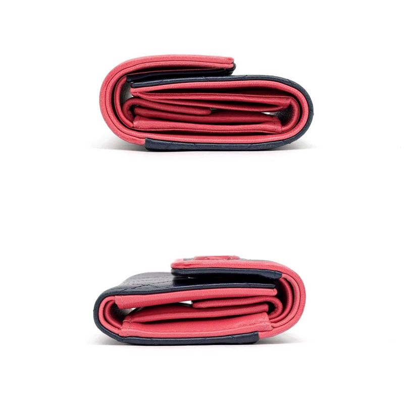 Chanel Trifold Wallet Matelasse Bicolor - Navy - Pink Lambskin Wallet