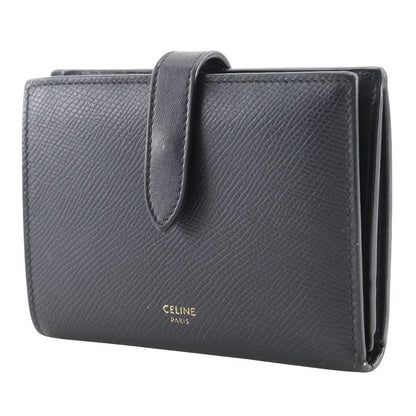 Celine Medium Strap Wallet Calf Black Ladies Bifold Wallet